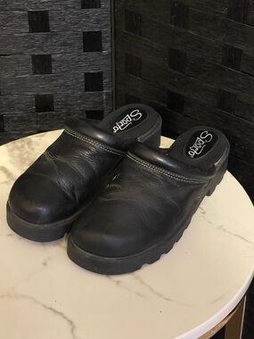 Sporto Womens Chrissy Clogs Black Leather 9 Excellent Shape Slip Ons